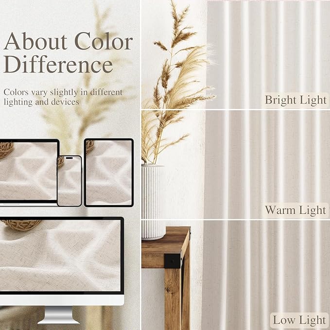 Beige Cafe Curtains 24 Inch Length Linen Blend Privacy Cortinas para Cocina - Image 3