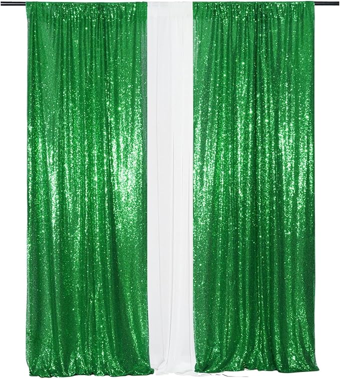 Eternal Beauty Green Sequin Backdrop Curtains, 4 Panels 2x8FT | 3mm Sparkle - Image 6