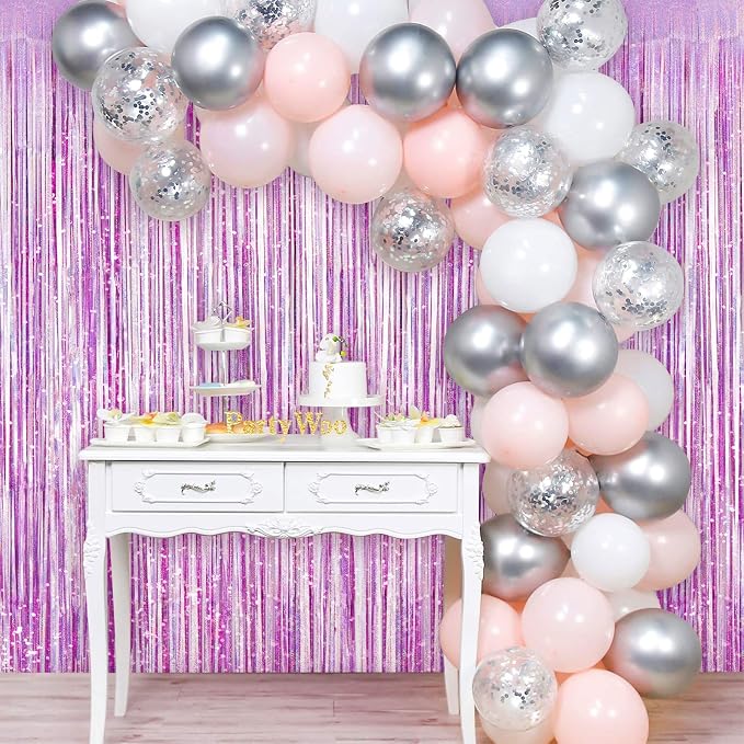 Light Purple Fringe Curtain Backdrop, 2 Pack Tinsel Foil Fringe Curtains Party - Image 5