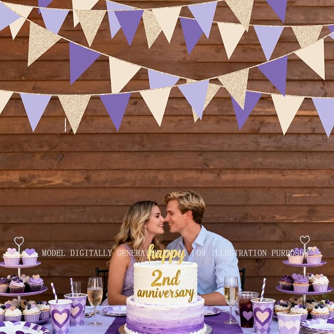30 Ft Purple Lavender Beige Champagne Gold Party Decorations Pennant Banner - Image 7