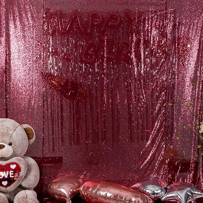 JYFLZQ Burgundy Sequin Backdrop Curtains 8ft x 8ft 1 Panel Glitter Photo Booth - Image 4