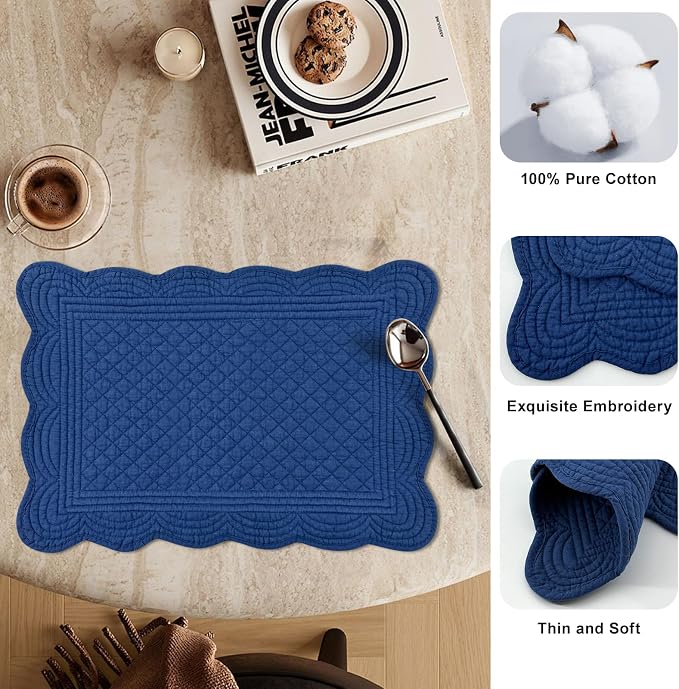 6 PC Quilted Placemats, 100% Cotton Fabric Washable Cloth Table Mats - Image 4