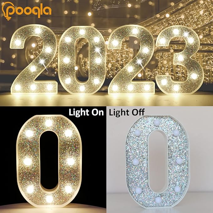 Pooqla Marquee Light up Numbers, Lighted Numbers for 4th Birthday Decorations, Night Light Battery Powered for Silver Party Decorations, Gift for Boys Girls Christmas Wedding Home Room Decoration