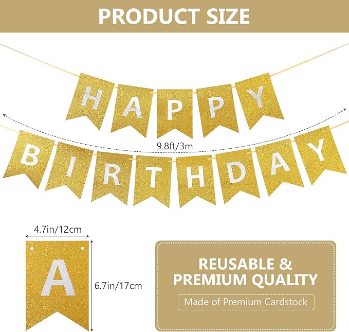Clabby Glitter Gold Happy Birthday Banner - Image 2