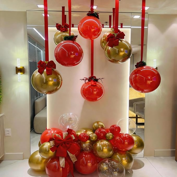 Red Round Foil Balloons, 22 Inch Red 4D Ball Balloons, Metallic Sphere Foil - Image 6