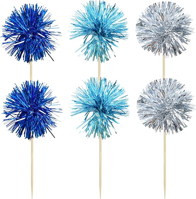 Gyufise 30Pcs Foil Firework Cupcake Toppers Sparkle Tinsel Cake Toppers Tinsel - Image 3