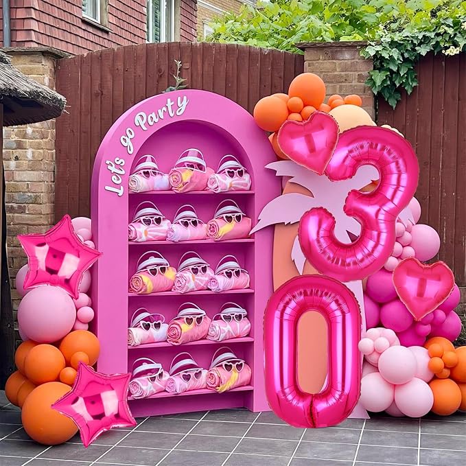 40 Inch Number Balloons Hot Pink 0 Pink Themed 10th Birthday Party Decor | - Image 5