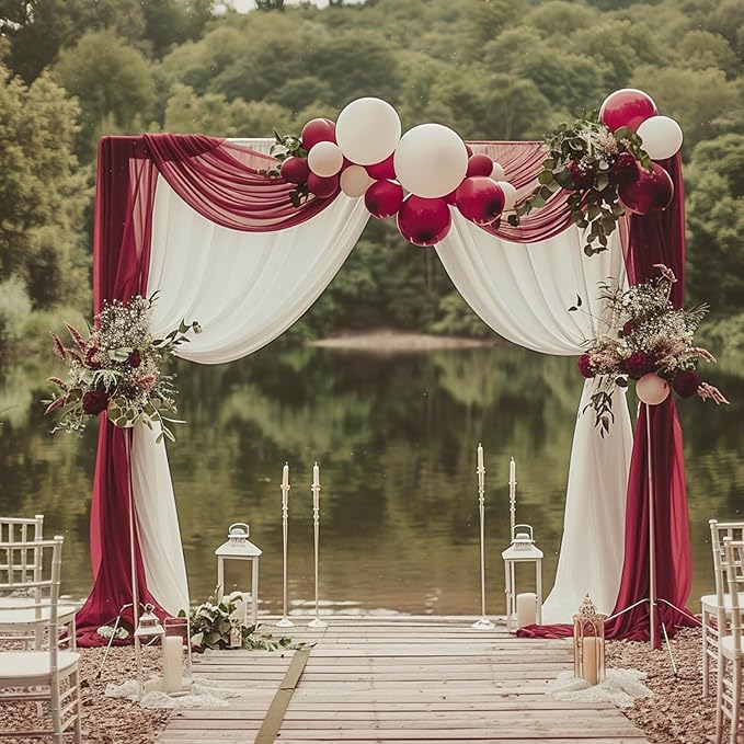 Wokceer Wedding Arch Draping Fabric 6 Panels 28.7" x 20FT Burgundy Drapes Sheer Fabric Backdrop Arch Draping Fabric for Wedding Ceremony Birthday Party Bridal Shower Decoration