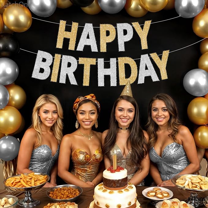 KatchOn Wall Banner for Gold and Silver Happy Birthday Decorations 10 Ft | - Image 5