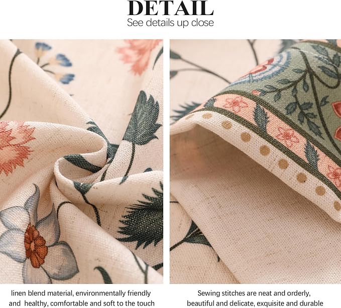 Designer French Linen Printed Curtains, 2 Panels, Floral Pattern Draps - Image 7