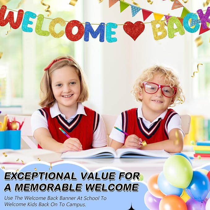 Fulmoon Pre Strung Welcome Back Glitter Banner First Day of School Party - Image 4