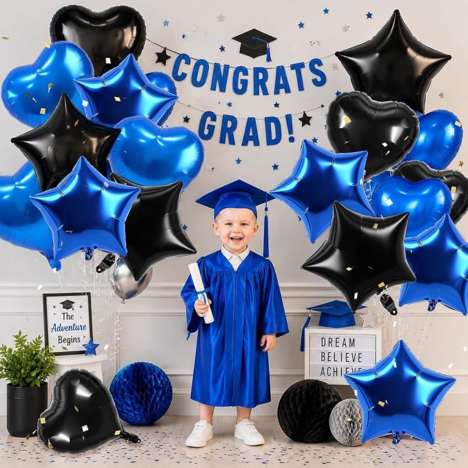 TONIFUL 18 Inch Black Blue Star and Heart Foil Balloons - Image 5