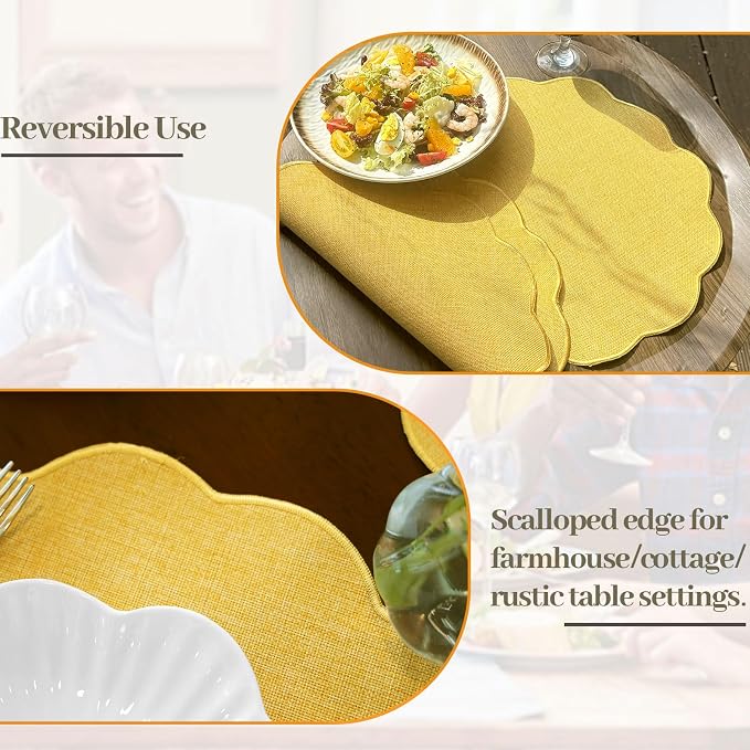 AHHFSMEI Round Faux Linen Placemats Set of 8 Heat Resistant Non-Slip Stain - Image 6
