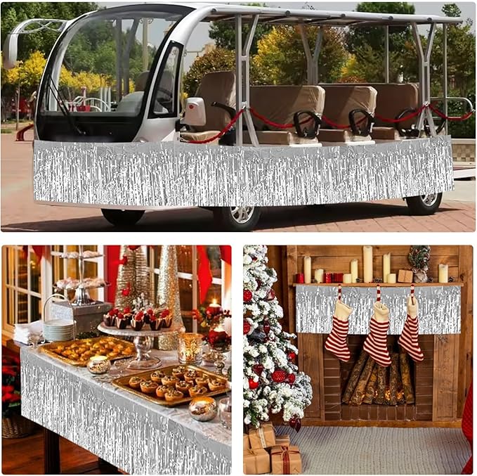 BEISHIDA Silver Fringe Garland Banner 3Pack 30ft Wall Tinsel Foil Streamers | - Image 6