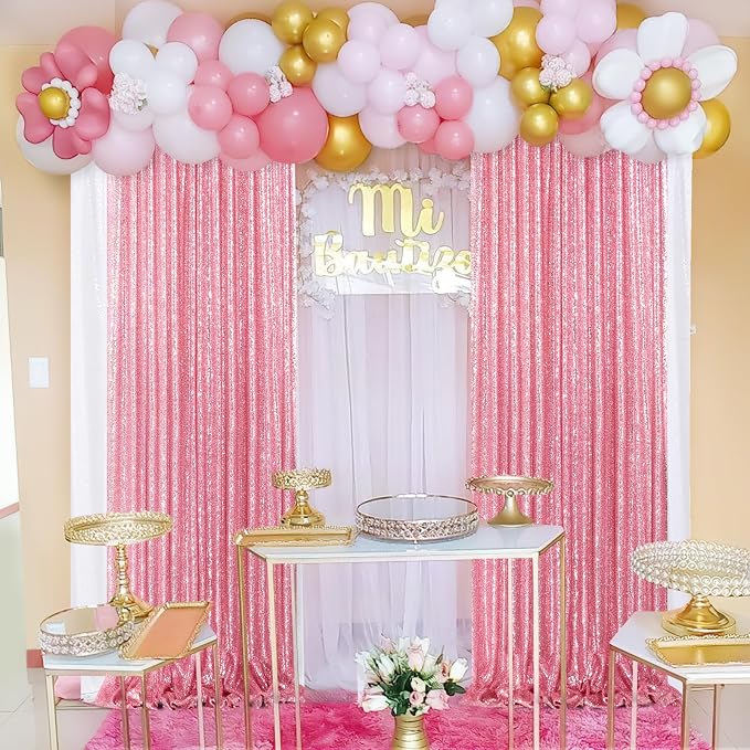 Blush Pink Sequin Backdrop 2 Panels 2FTx8FT Glitter Backdrop Curtain | - Image 8
