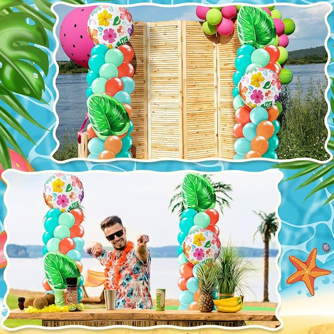 Kasyat 2 Sets Tropical Balloon Column Stand Kit Hawaiian Balloon Arch Garland - Image 6