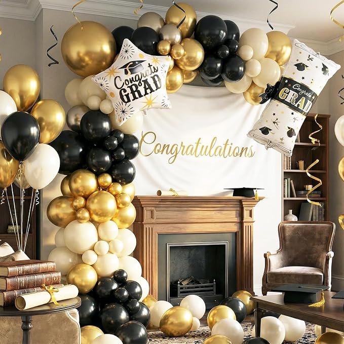 60pcs Black and Gold Graduation Balloons - Image 5