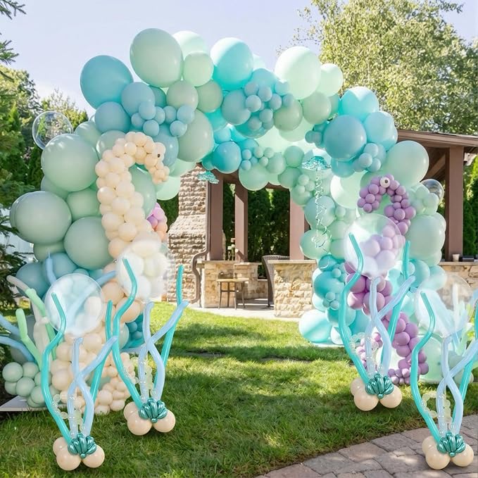 6 Sets Under The Sea Party Mermaid Decorations Balloons Centerpiece Stand Kit - Image 5