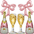 6 Pcs Pink Bow Balloons, Huge Rose Gold Champagne Bottle Goblet Aluminum Foil by BSRESIN