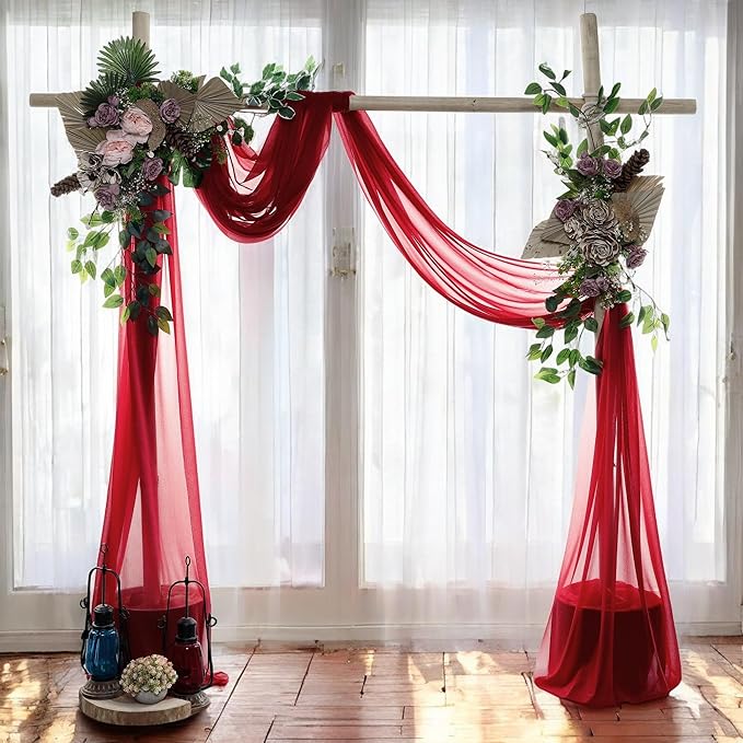 MDS Halloween Chiffon Draping Fabric - 2 Panel, 30" Wide x 40ft Long - Sheer Spooky Arbor & Canopy Drapery for Haunted House Backdrops, Party Ceilings, DIY Costumes & Themed Events - Apple Red