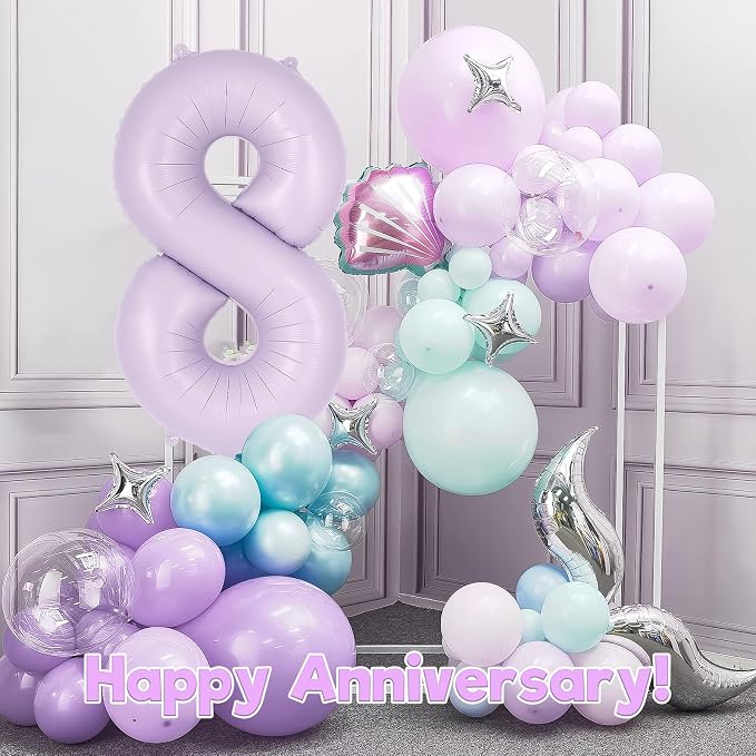 Light Purple Number 8 Balloon, 40 Inch Big Large Foil Helium Number Balloons - Image 6