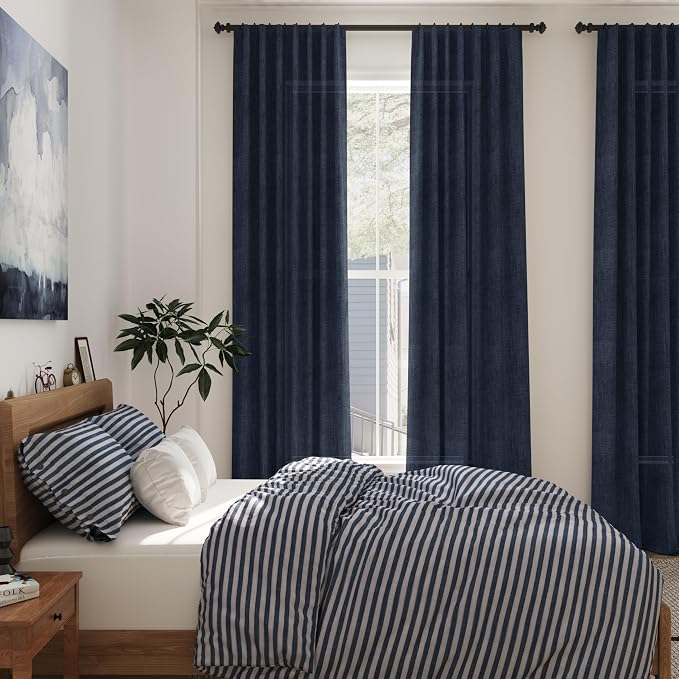 Navy Blue Linen Curtains 90 inch Length - Image 7