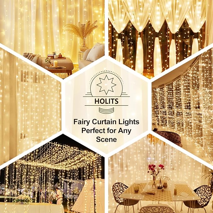 Fairy Curtain Lights Upgraded Tangle-Free Warm White USB Plug in 8 Modes String Hanging Lights with Remote for Christmas, Bedroom, Indoor, Outdoor, Weddings, Party (10FTx8.2FT)