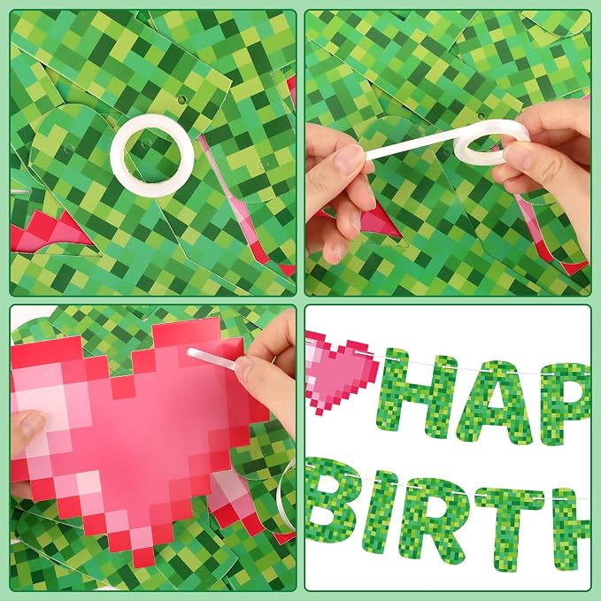 Pixel Happy Birthday Banner TNT Pixel Birthday Party Decorations Miner Video - Image 3
