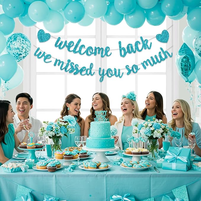 Glitter Lake Blue Welcome Back We Missed You So Much Banner NO DIY | Pre-Strung - Image 4