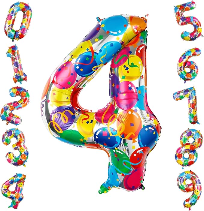 40 Inch Number 4 Balloon Large Foil Mylar Number Balloon by TNCDJKPA