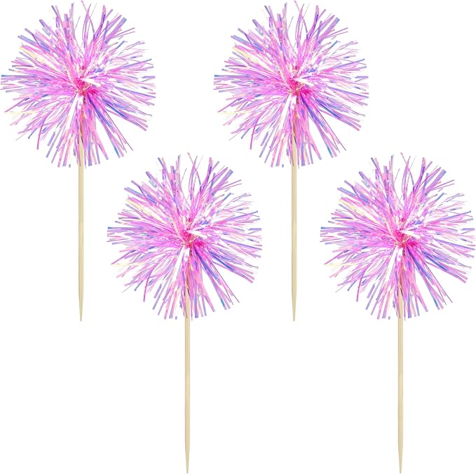 Gyufise 30Pcs Foil Firework Cupcake Toppers Sparkle Tinsel Cake Toppers Tinsel - Image 3