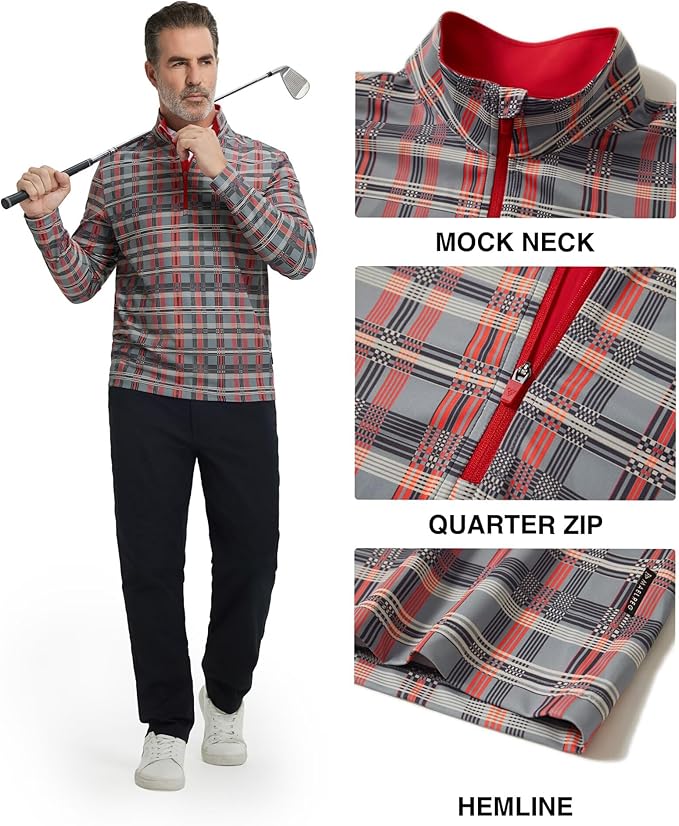 M MAELREG Quarter Zip Golf Pullover Men Dry Fit Long Sleeve Performance Wicking 1/4 Zip Full Print Pullover Mens Sweatshirt
