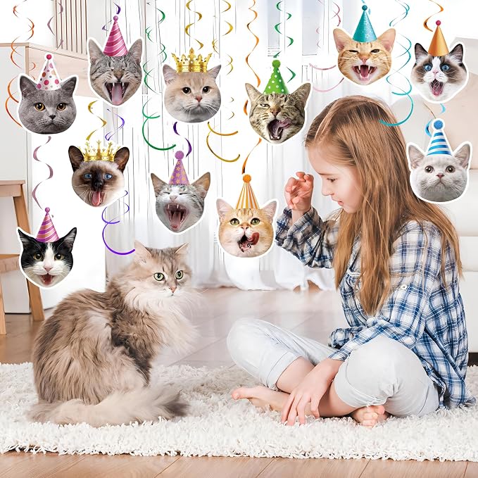 30 PCS Cat Theme Hanging Swirls Decorations Pre-Strung Kitten Birthday Party - Image 7