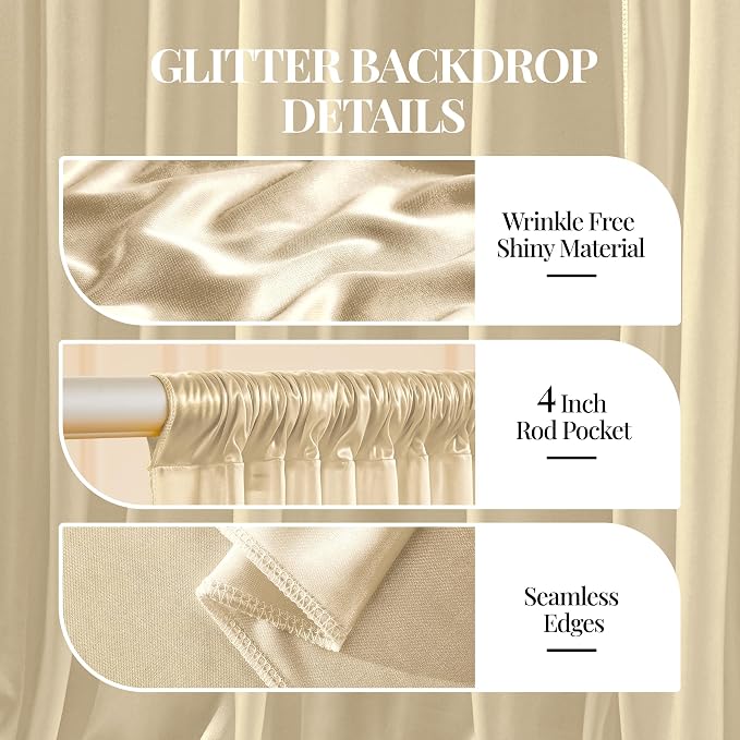 20x10ft Champagne Beige Glitter Backdrop Curtain - Image 5