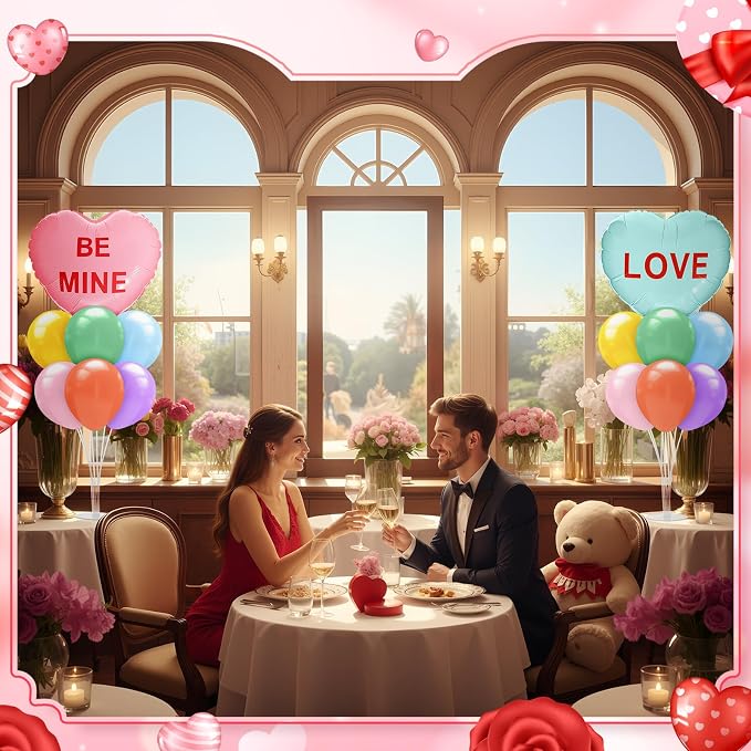 Seematn 2 Set Valentines Day Table Centerpiece Candy Pastel Heart Balloon Stand - Image 6