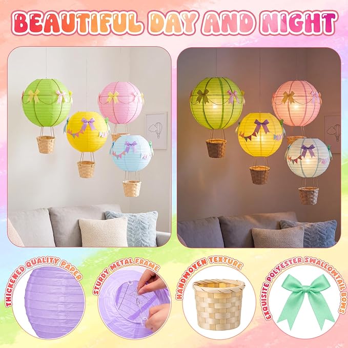 Lewtemi 12 Sets Hanging Hot Air Balloon Ceiling Decorations 10'' 12'' Baby - Image 3