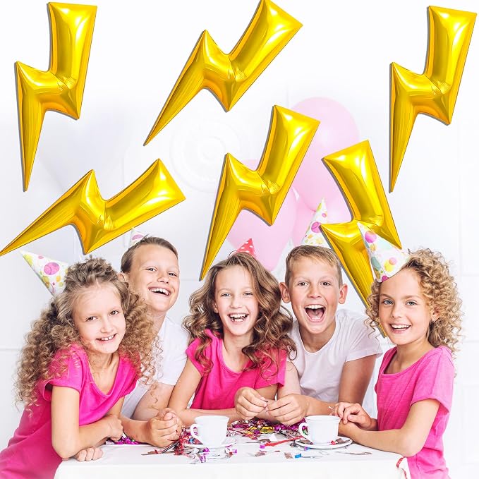 6Pcs Lightning Balloons Bolt Foil Party, 36 Inch Yellow Flash Lightning Shaped - Image 7