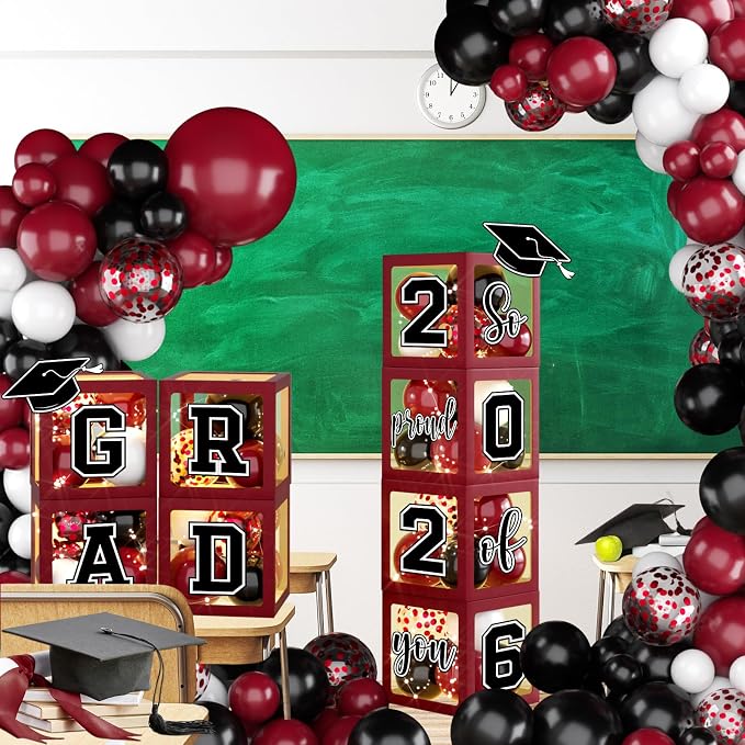 2026 Graduation Party Decorations Black and Maroon Class of 2026 Balloon Boxes - Image 6