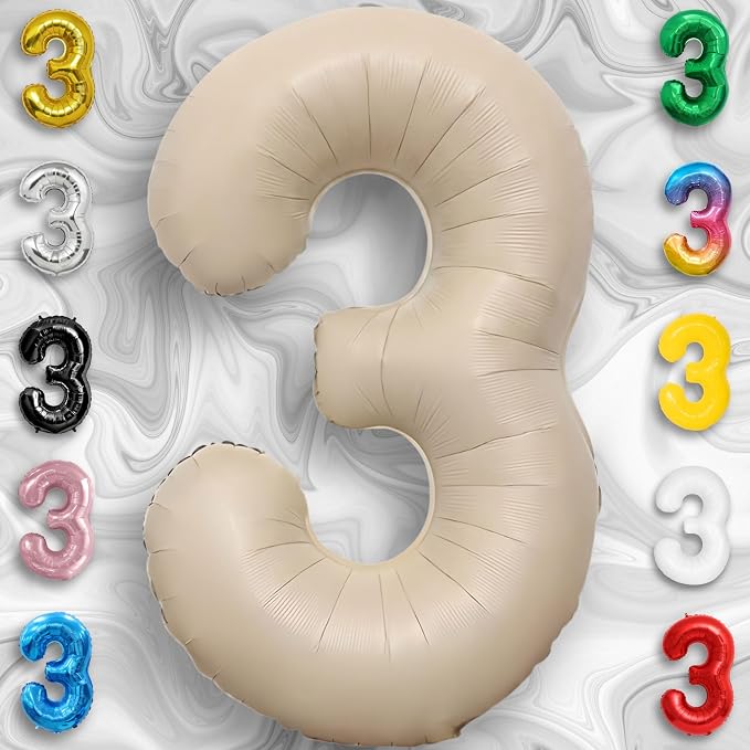 Caramel Number Balloon 3 Mylar Foil Balloons 40 inch - Image 3