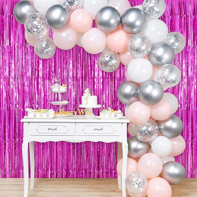 Rose Red Fringe Curtain Backdrop, 2 Pack Tinsel Foil Fringe Curtains Party - Image 5