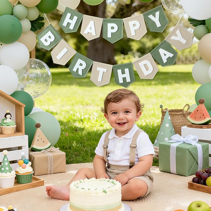 Felt Green Khaki Happy Birthday Banner Birthday Decorations - Image 4