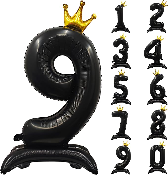 Black Crown Number 9 Balloon Standing Black Princess Digital 9 Foil Balloon | by YOIOZAIZAI