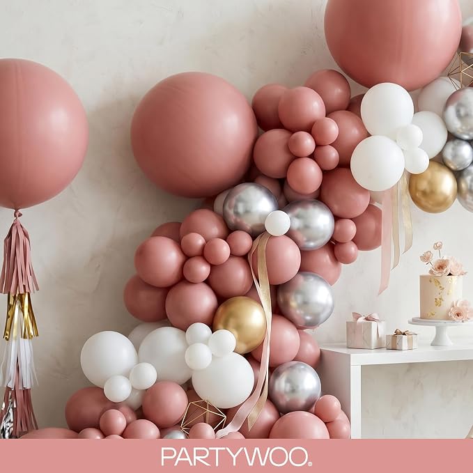 PartyWoo Dusty Pink Balloons 140pcs Dusty Rose Boho Netural Pink Color | - Image 8