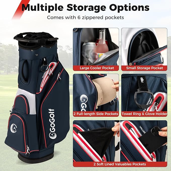 Tangkula Golf Cart Bag, Lightweight Golf Bag with 14-Way Divider Top, Portable Golf Club Organizer Bag with Cooler Pocket, Adjustable Shoulder Strap, Rain Hood & Umbrella Holder for Men & Women