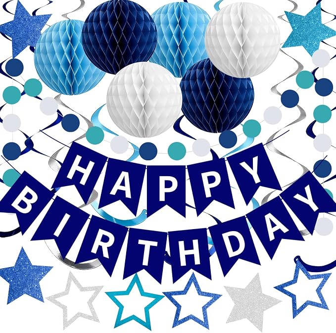 Rouceyxin Birthday Decorations for Men Boys, Glitter Stars, Hanging Swirl by Rouceyxin