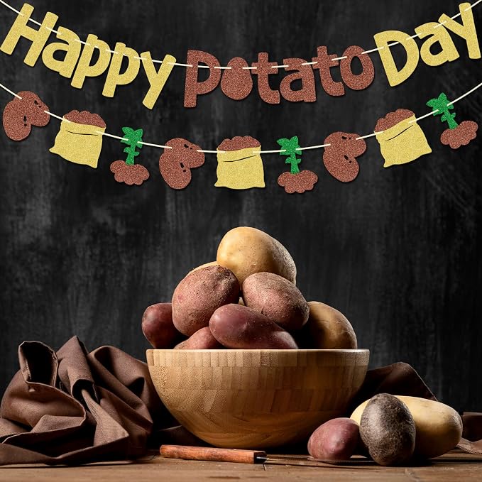 Happy Potato Day Banner, Pre-strung | Brown Glitter Potato Decor - Image 5