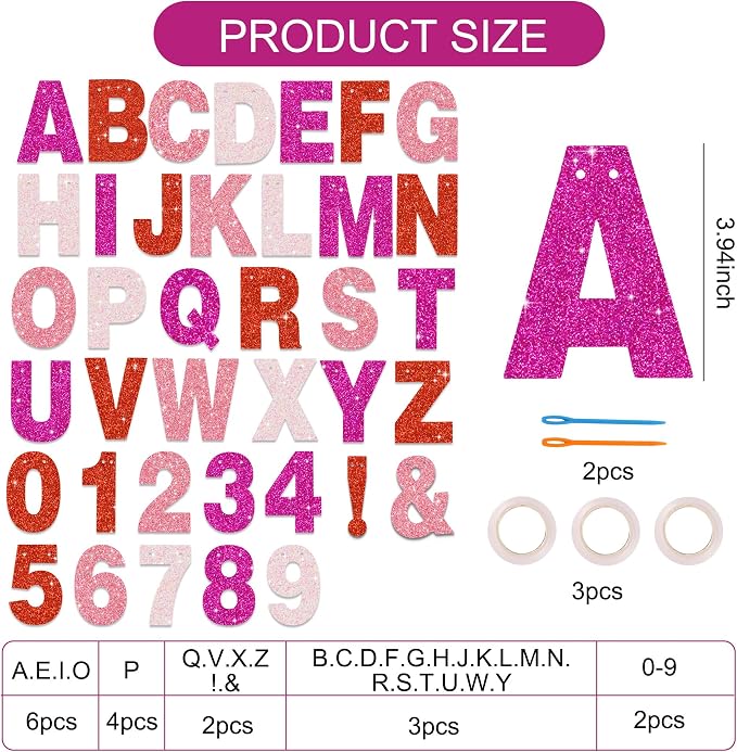 BEISHIDA Glitter Red Pink 116 PCS A-Z DIY Letter Custom Banner Party Decor | - Image 3