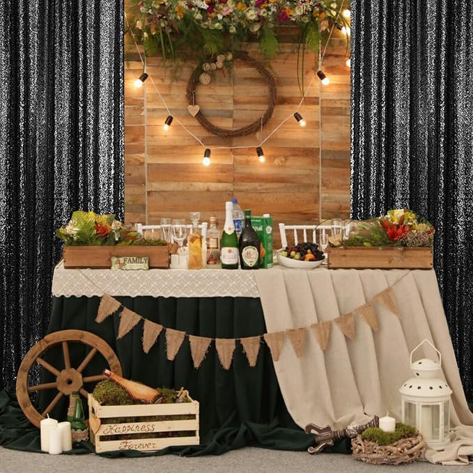 2×8FT-2PCS Black Sequin Backdrop Curtains Panels, Photography Backdrop Glitter - Image 7