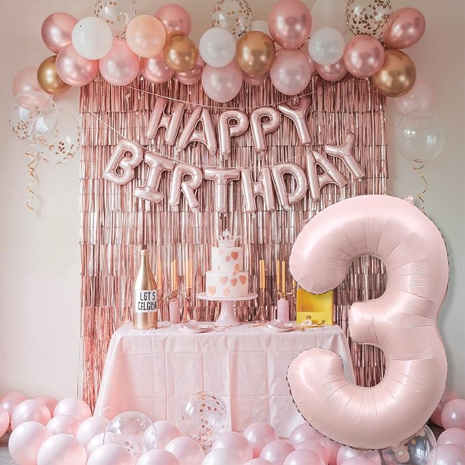 3rd Birthday Balloons for Girls, Pastel Dusty Blush Pink Large 3 Balloon Number - Image 6