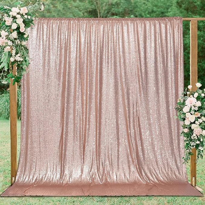 PartyDelight Rose Gold Sequin Backdrop Curtains 6x8ft | Sparkly 3mm sequins - Image 5